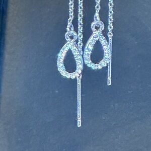 Teardrop White Rhinestones Threader Earrings